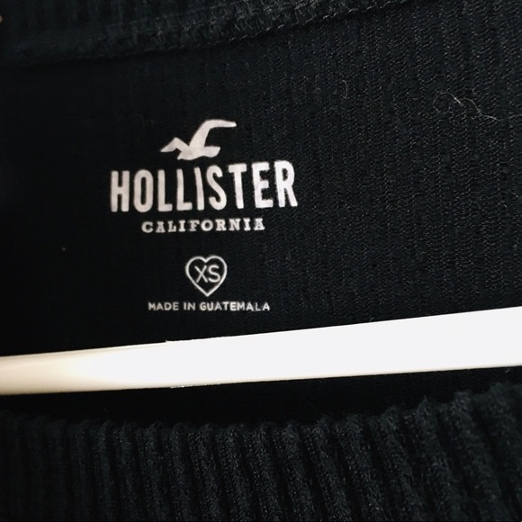 Hollister Black Ribbed Knit Front Knotted Long Sleeve Crop Top - Picture 4 of 4